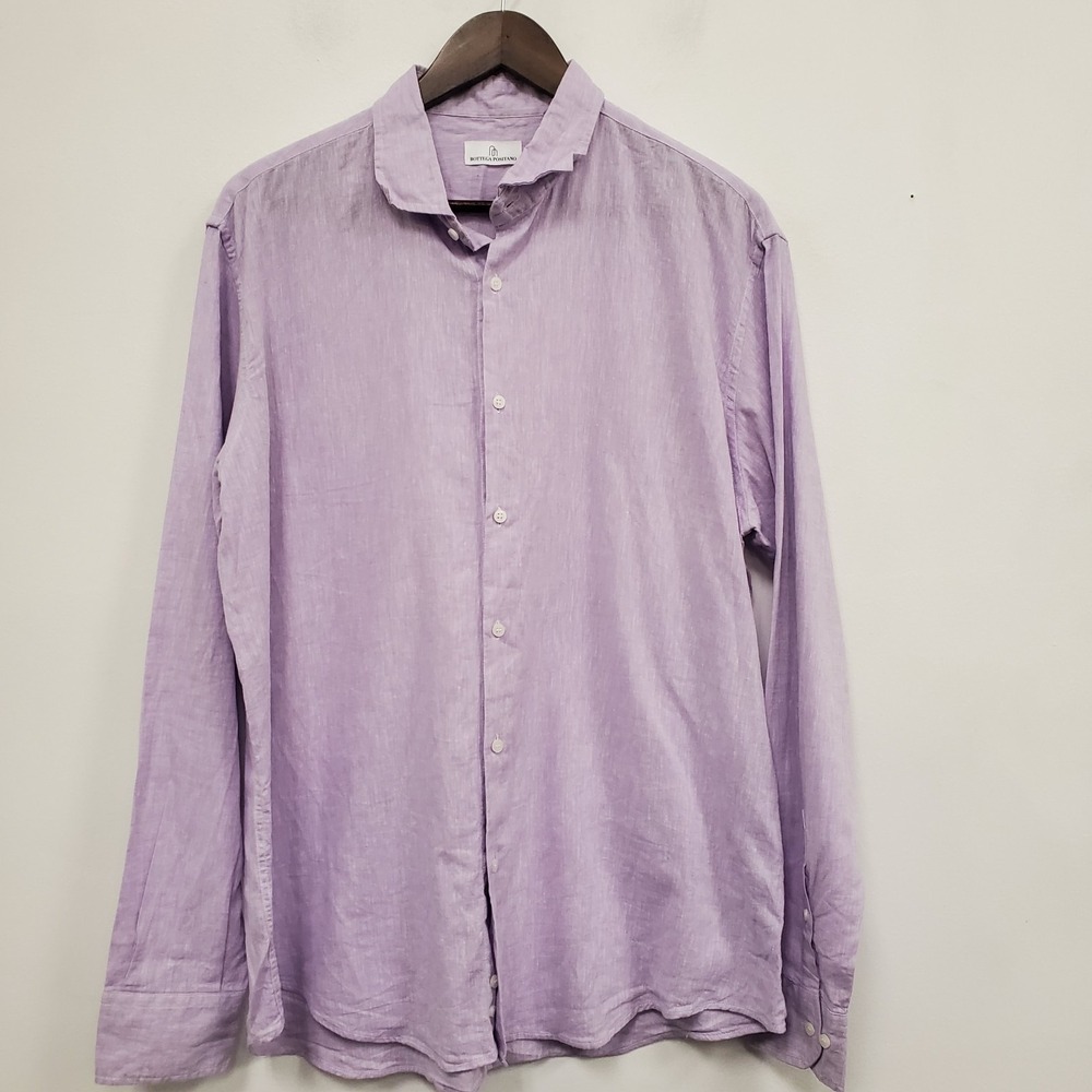 Bottega Positano Mens Linen Blend Button Up Long Sleeve Shirt Size XXXL Purple‎